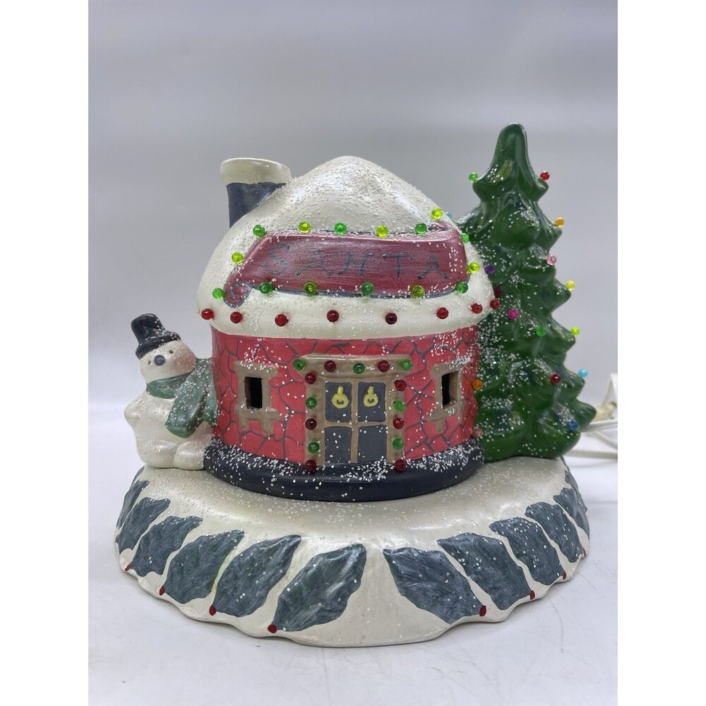 VTG Scarlatella Ceramic Mold Santa Igloo House w/ Lighted Base Christmas Tree